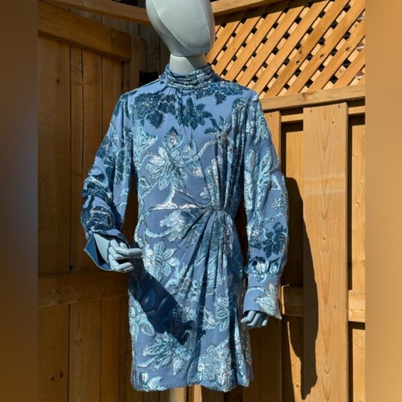 🆕 SIMKHAI 🧿 NWOT Halen Draped Velvet Mini Dress, Celestial Blue - Sz US 8 - Picture 2 of 14